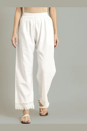 Moda Rapido Women Lace Hem Relaxed Flared Fit Wide Leg Trousers