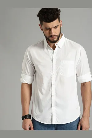 Fab Star Men Spread Collar Solid Cotton Casual Shirt