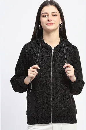 MADAME Women Hooded Self Design Sweatshirt
