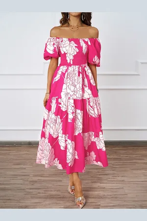 JC Mode Women Floral Printed Off-Shoulder Fit & Flare Midi Dress
