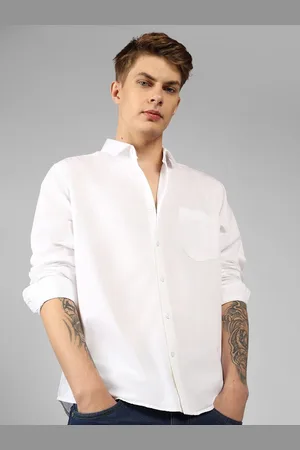 Fab Star Men Spread Collar Solid Cotton Casual Shirt