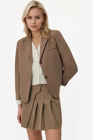 JC Mode Women Solid Nylon Lapel Collar Longline Tailored Jacket