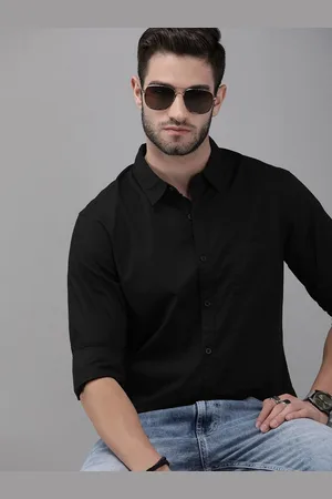 Fab Star Men Spread Collar Solid Cotton Casual Shirt