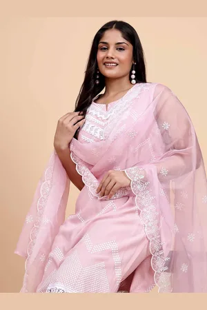 Bani Women Chevron Printed Thread Work Liva Straight Kurta With Trousers & Dupatta
