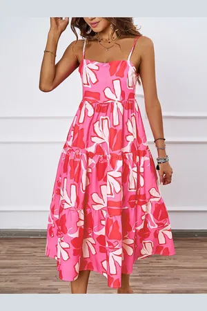 JC Mode Women Print Fit & Flare Tiered Midi Dress
