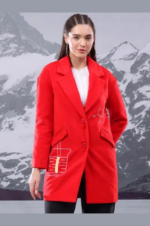 KOTTY Women Printed Notched Lapel Single-Breasted Overcoat