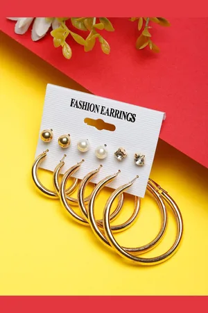 DIVASTRI Set of 12 Gold-Plated Artificials Stones Studded Leaf Drop Earrings