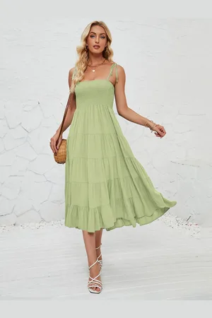JC Mode Women Shoulder Straps Fit and Flare Midi Dress