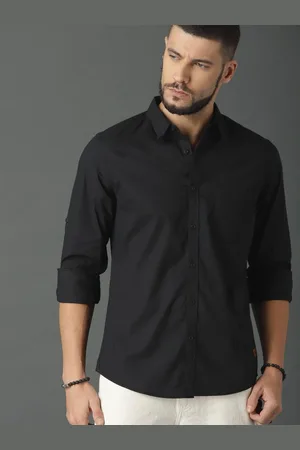 Fab Star Men Spread Collar Solid Cotton Casual Shirt