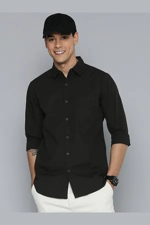Fab Star Men Spread Collar Solid Cotton Casual Shirt