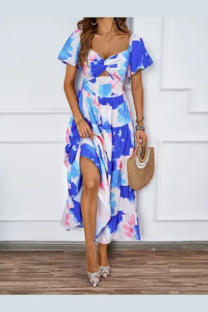 JC Mode Women Printed Flutter Sleeve Cut-Outs Fit and Flare Maxi Dress