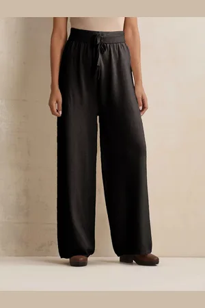 trueBrowns Women Black Woollen Flared Pants
