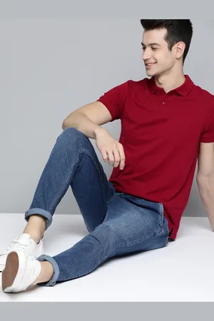 Mast & Harbour Men Maroon Handcrafted Polo Collar Solid T-shirt