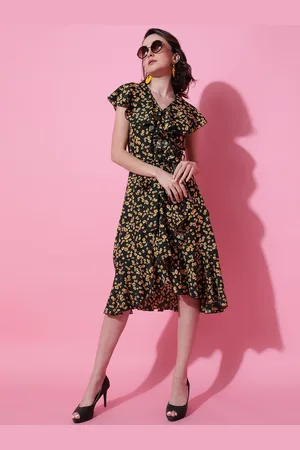 KOTTY Print Crepe Fit & Flare Women Midi Dress