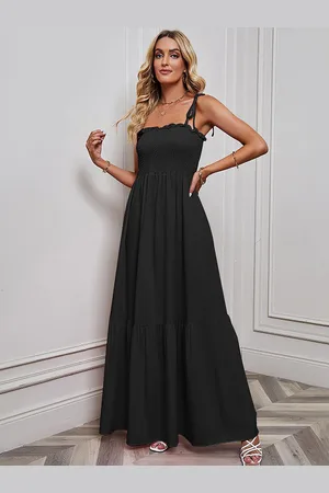 JC Mode Women Shoulder Straps Smocked Sleeveless Maxi Dress