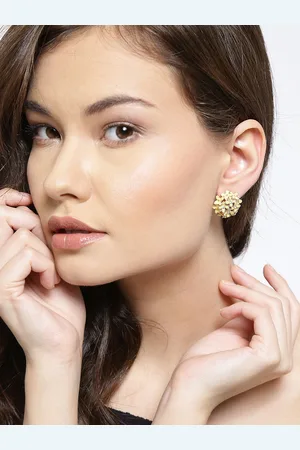 DIVASTRI Set Of 3 Gold-Plated Artificial Stones Embellished Floral Studs