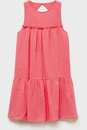 MANGO Tropical Embroidered Pure Cotton A-Line Dress