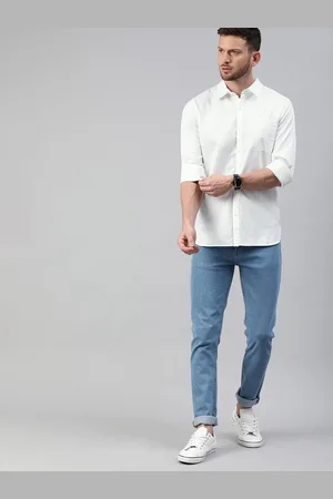 Fab Star Men Spread Collar Solid Cotton Casual Shirt