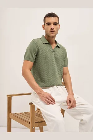 The Bear House Men Self Design Polo Collar Cotton T-shirt