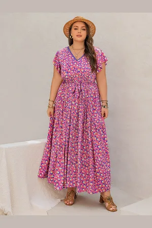 JC Mode Women Floral Printed Flutter Sleeves Maxi Dress