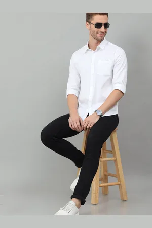 Fab Star Men Spread Collar Solid Cotton Casual Shirt