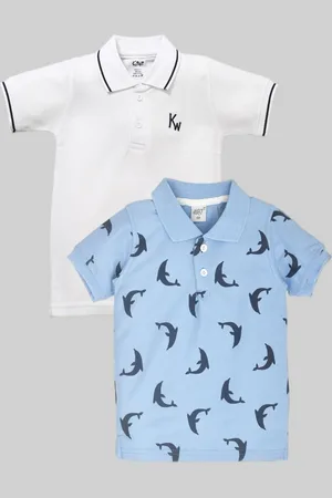 BAESD Pack Of 2 Boys Conversational Printed Polo Collar Cotton T-shirts