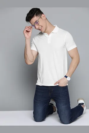 Mast & Harbour Men Off-White Solid Polo Collar T-shirt