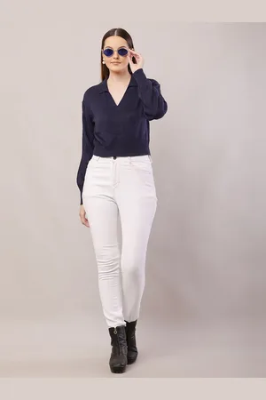 NoBarr Women Shirt Collar Crop Pullover Sweaters