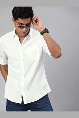 Fab Star Men Spread Collar Solid Cotton Casual Shirt
