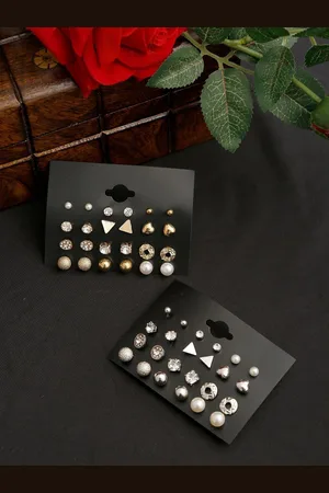 DIVASTRI Set of 24 Artificial Stones Studded and Beaded Circular Studs