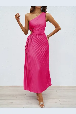 JC Mode Women One Shoulder Accordion Pleats Maxi Dress