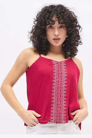 Deewa Women Geometric Embroidered Crepe Blouson Top