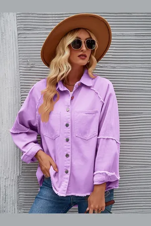 JC Mode Women Spread Collar Solid Casual Denim Jacket