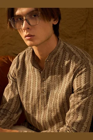 DENNISON Zig-Zag Legacy Printed Mandarin Collar Cotton Short Kurta