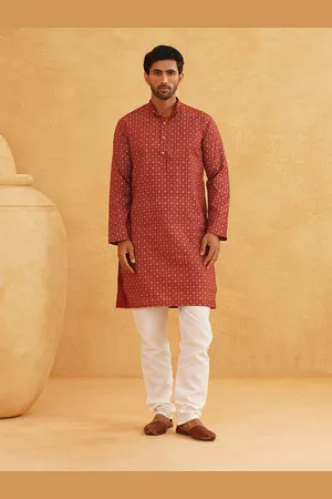 SOJANYA Ethnic Motifs Printed Mandarin Collar Cotton Linen Straight Kurta With Churidar