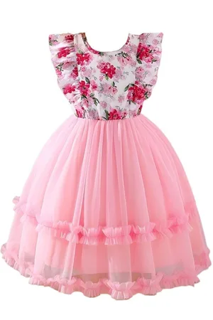 Miss & Chief Girls Floral Printed Ruffled Net Fit and Flare Dress