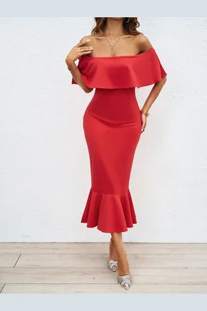JC Mode Women Off-Shoulder Sheath Midi Dress