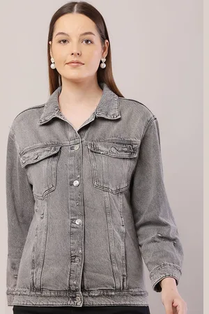 NoBarr Women Spread Collar Solid Cotton Casual Denim Jacket