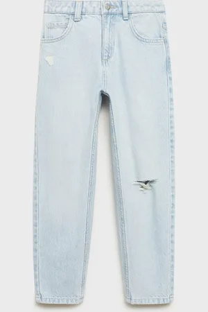 MANGO Girls Ribbed Pure Cotton Mom Fit Jeans