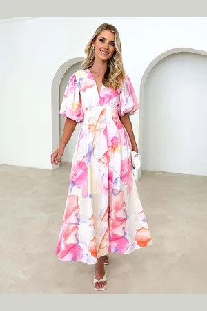 JC Mode Women Floral Printed Flared Sleeve Maxi Dress
