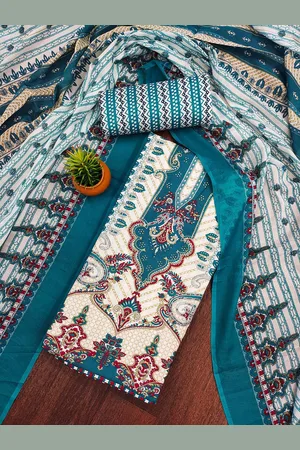 MANVAA Ethnic Motifs Embroidered Beads and Stones Cotton Unstitched Dress Material