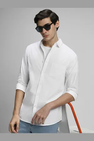 Fab Star Men Spread Collar Solid Cotton Casual Shirt