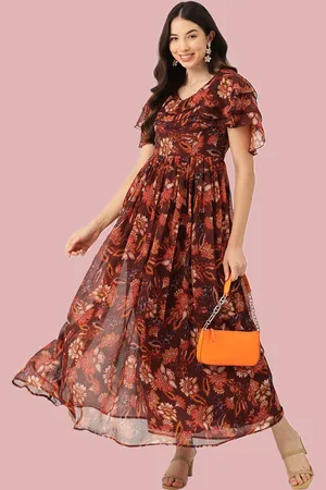 Deewa Women Floral Printed Georgette Fit & Flare Maxi Dress