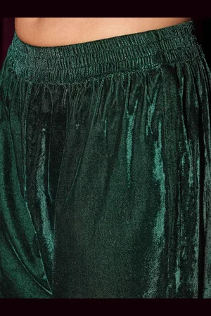 indo street Women Embroidered Regular Velvet Kurta with Trousers