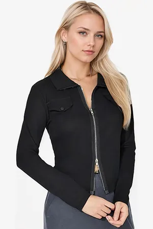 JC Mode Women Spread Collar Solid Casual Tailored Jacket