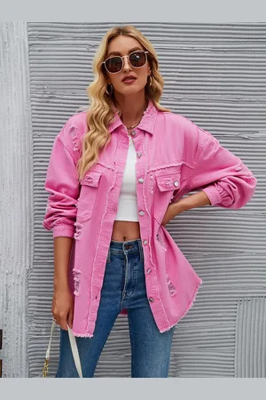 JC Mode Women Spread Collar Self Design Casual Denim Jacket