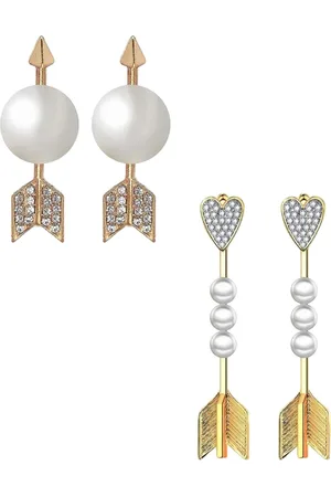 DIVASTRI Set Of 2 Gold-Plated Artificial Stones Studded & Beaded Jacket Earrings Studs