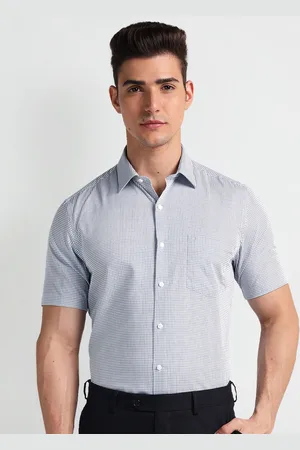 Arrow Spread Collar Short Sleeves Micro Checks Opaque Checked Formal Shirt