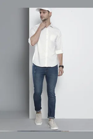 Fab Star Men Spread Collar Solid Cotton Casual Shirt