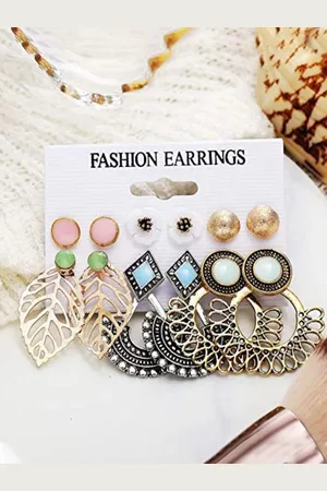 DIVASTRI Set of 12 Gold-Plated Artificial Stones and Beads Circular Studs